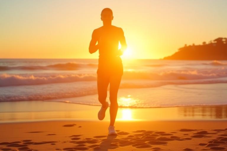 Jogging along Bondi Beach at sunrise with Aero watch